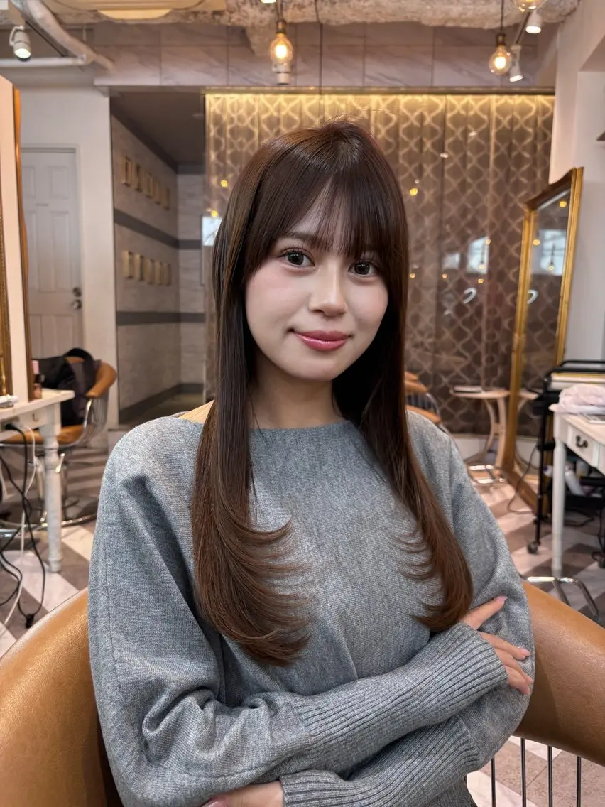 ロング カット ヘアカラー トリートメント ♥韓国レイヤー/透明 感カラー/目黒慎太郎のヘアスタイル