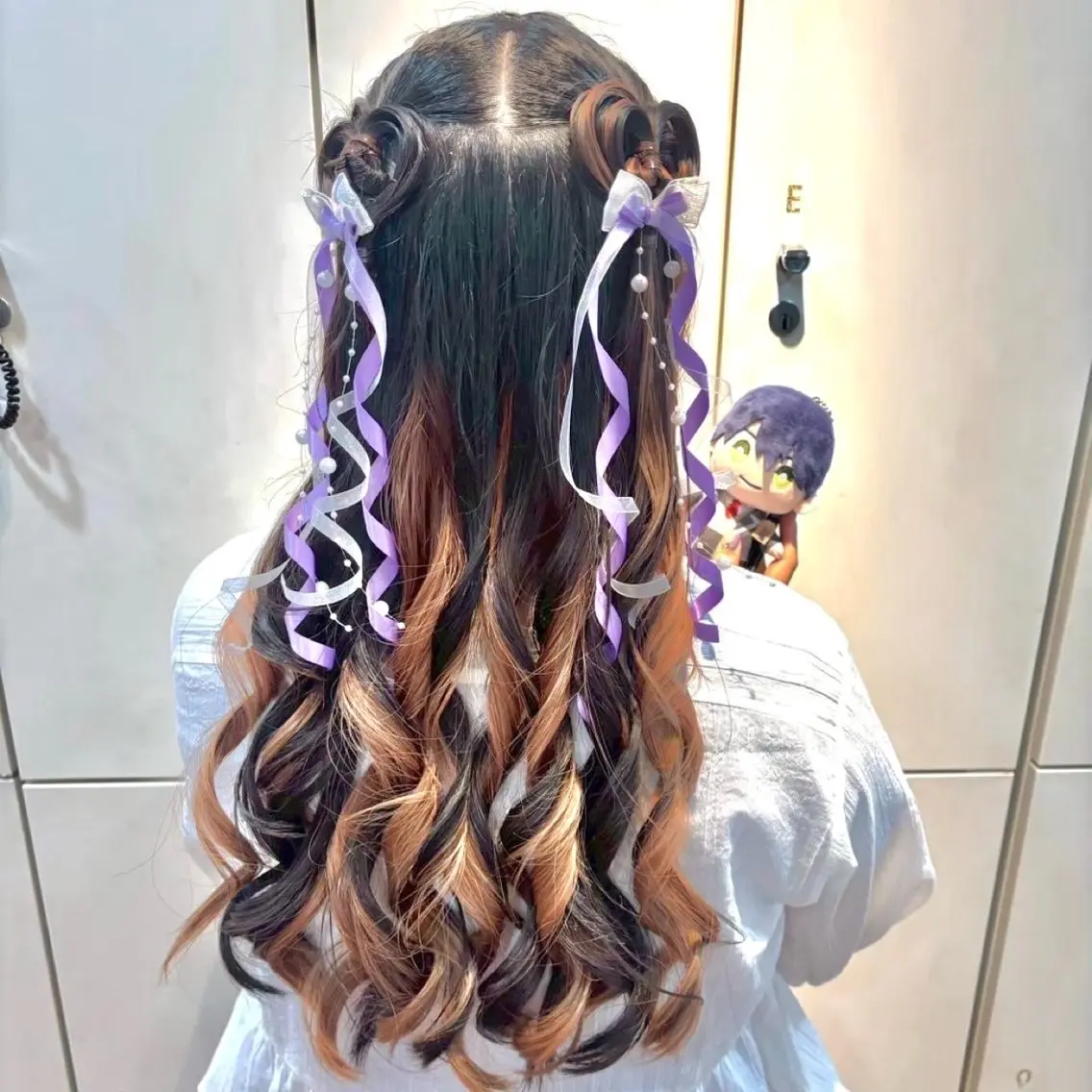 ロング ヘアアレンジ ヘアセット ヘアメ🎀ハイトーン 🩵エクステ🪄しほのヘアスタイル