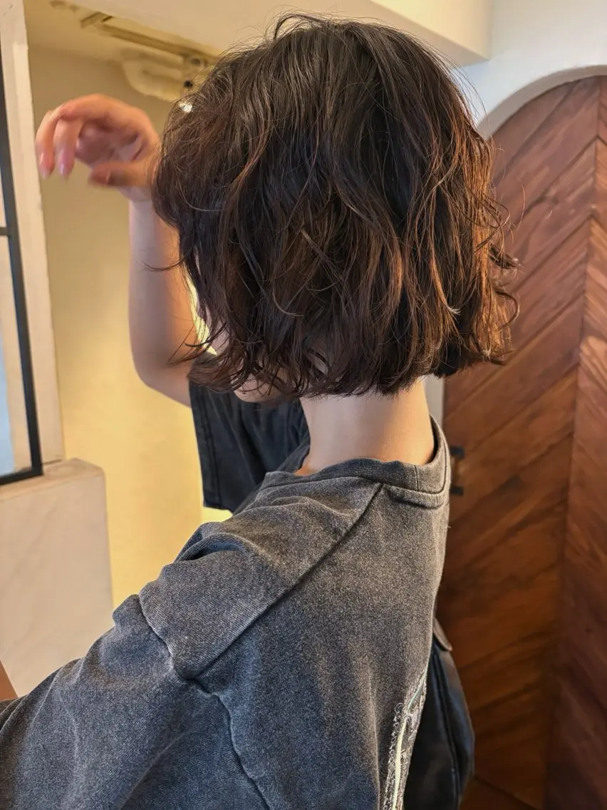 ミディアム パーマ ミディアムパーマ ボブ カット パーマ 切りっぱなしボブ/ パーマ須藤優真のヘアスタイル