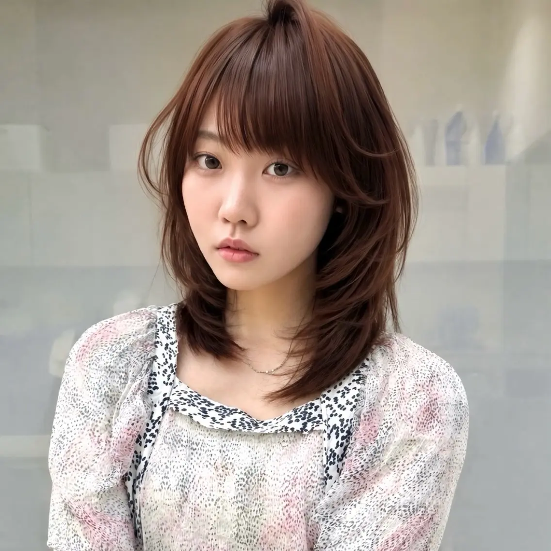ミディアム 顔まわりレイヤー レイヤーカット カット ヘアカラー トリートメント みずき/レイヤー ワンカールのヘアスタイル