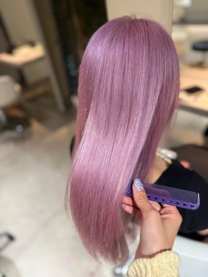 ロング カラー ブリーチ ラベンダーカラー ピンクカラー ピンクラベンダー 🦋🫧艶髪カラー 🫧🦋あいりのヘアスタイル