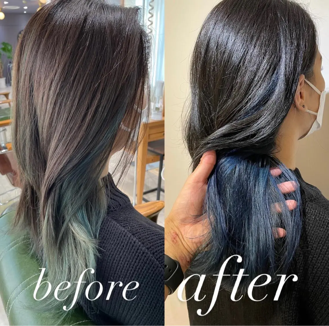 セミロング カラー ブルーカラー ヘアカラー トリートメント 過去一の柔髪ヘア 🌿einshairのヘアスタイル