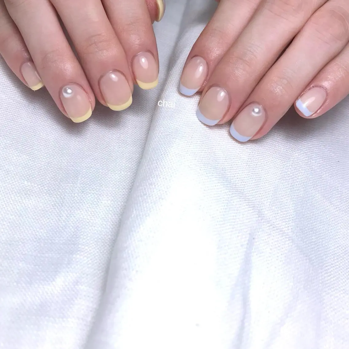 ネイル フレンチネイル ストーンネイル ハンドネイル chai nail _ai📍鶴橋/桃谷のネイルデザイン