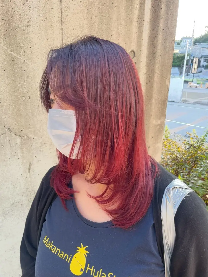 ミディアム カラー 顔まわりレイヤー レイヤーカット カット ヘアカラー ブランシェ神領店 笹原渚紗のヘアスタイル