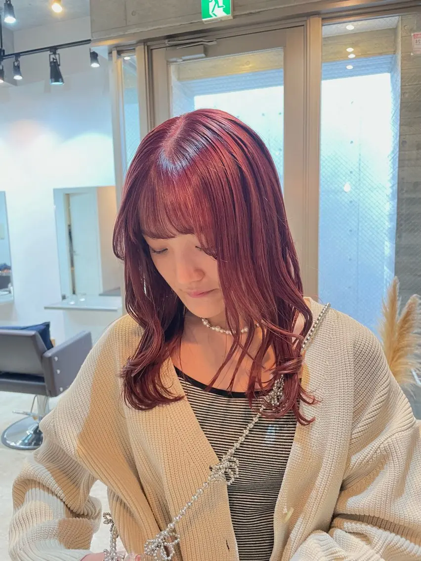 ミディアム カラー ブリーチ ダブルカラー ピンクカラー 【表参道】Ruri デジタルパーマのヘアスタイル