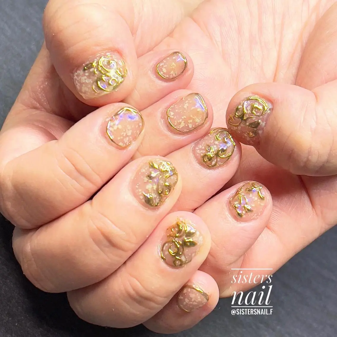 ネイル アートネイル 入学式 卒業式 ミラーネイル ニュアンスネイル sisters nail.fのネイルデザイン