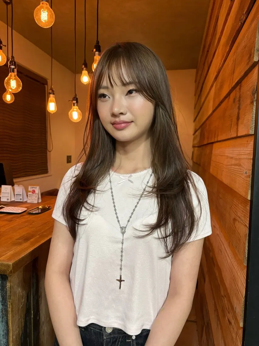 ロング カラー パーマ ヘアアレンジ カット ヘアカラー レイヤー/透明感/ ブリーチなし/わかなのヘアスタイル