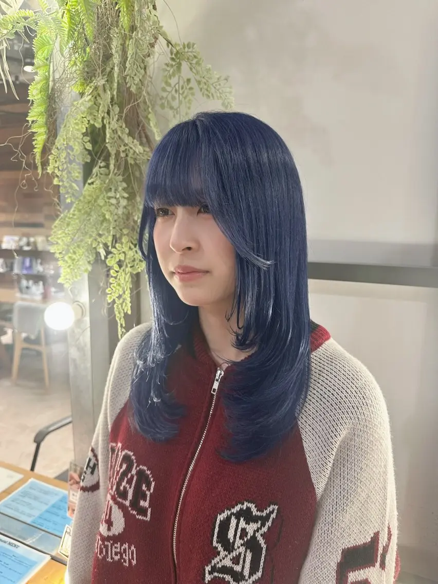 ロング カラー ブルーカラー ネイビーカラー レイヤーカット カット ヘアカラー 溜一太／似合わせ/ メンズカットのヘアスタイル