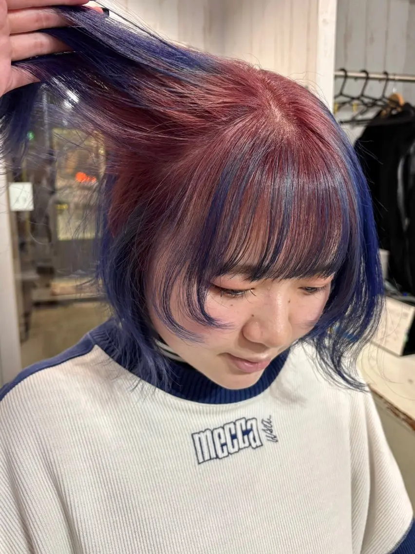 ミディアム カラー ブリーチ ブルーカラー ピンクカラー 桑原 由理のヘアスタイル
