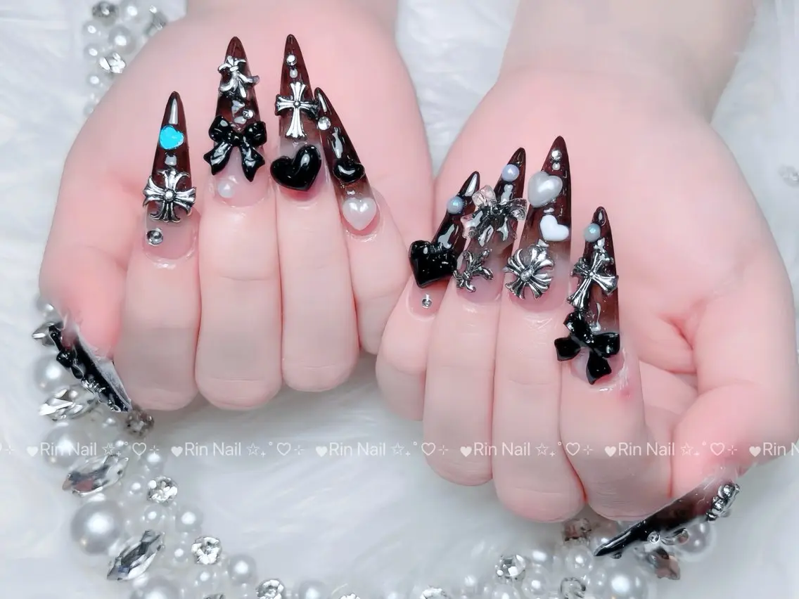 ネイル ブルー ジェルネイル ガーリー グラデーション グリーン ハンドネイル Rin Nail 新大久保店のネイルデザイン