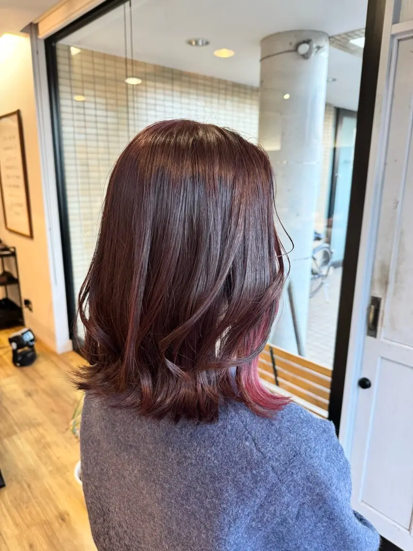 ロング カラー ピンクカラー バイオレットカラー バイオレットピンク ヘアカラー トリートメント ツキダテ ユイのヘアスタイル