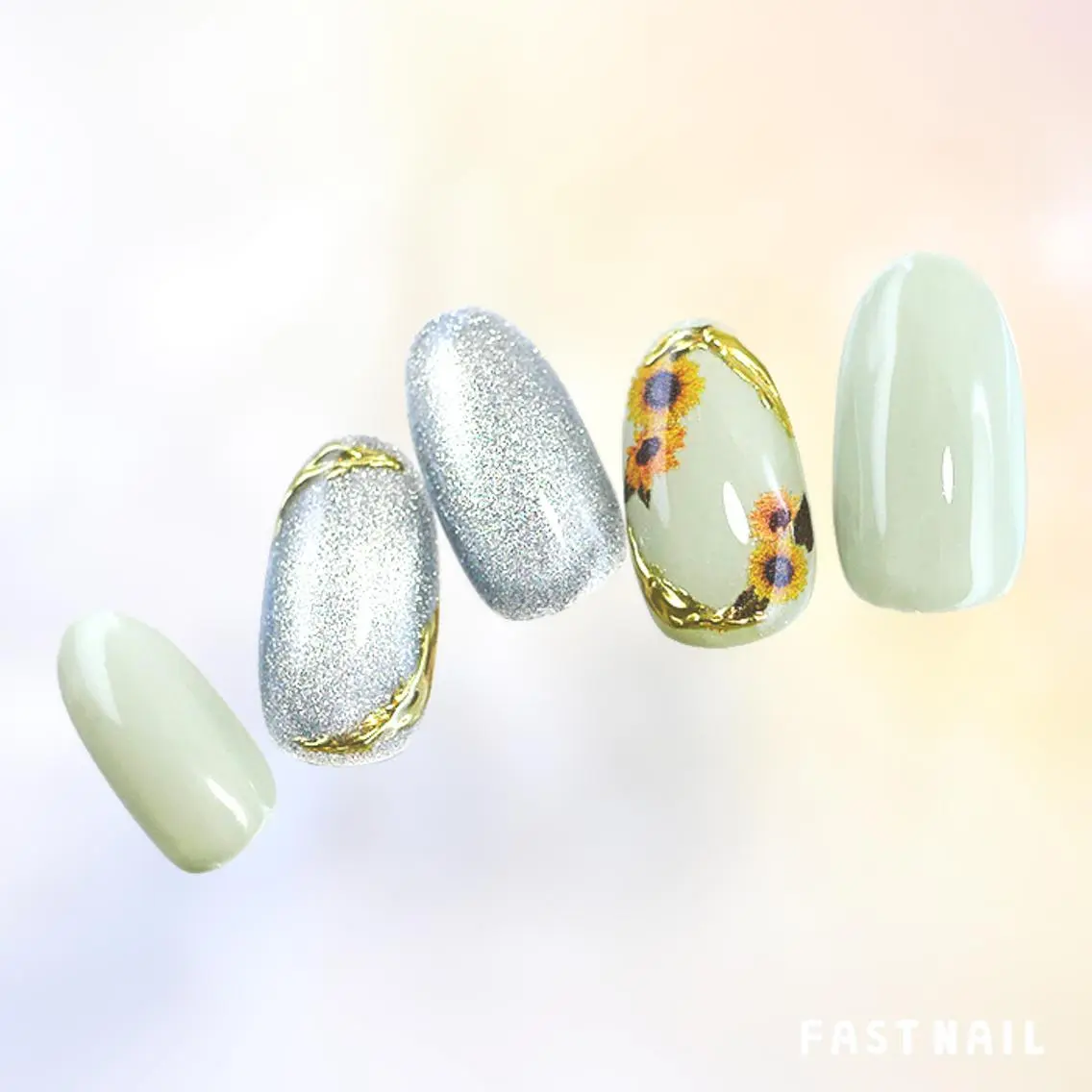ネイル ゴールド グリーン マグネットネイル ミラーネイル 夏ネイル FASTNAIL LOCO東大和店のネイルデザイン