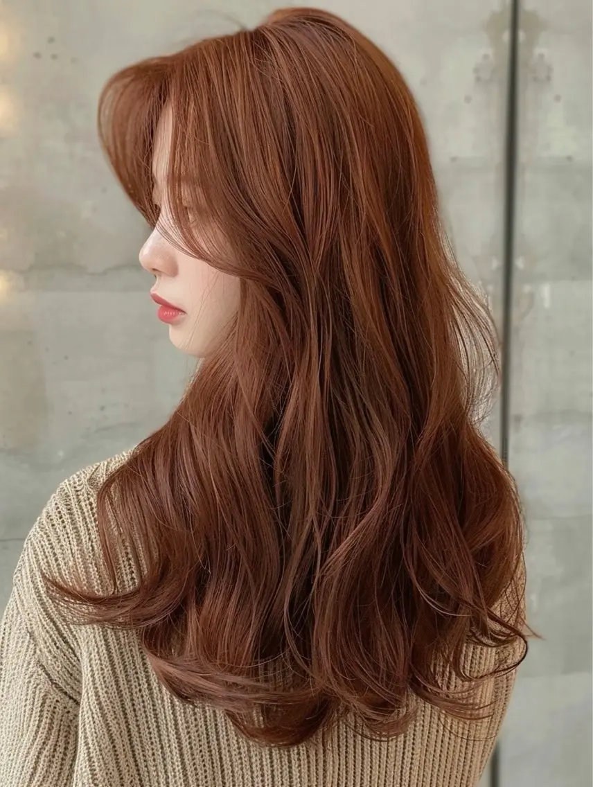 ロング カラー ブラウンカラー オレンジ オレンジブラウン レイヤーカット ロング シールエクステ♦️ レイヤー♦️福田晃大のヘアスタイル