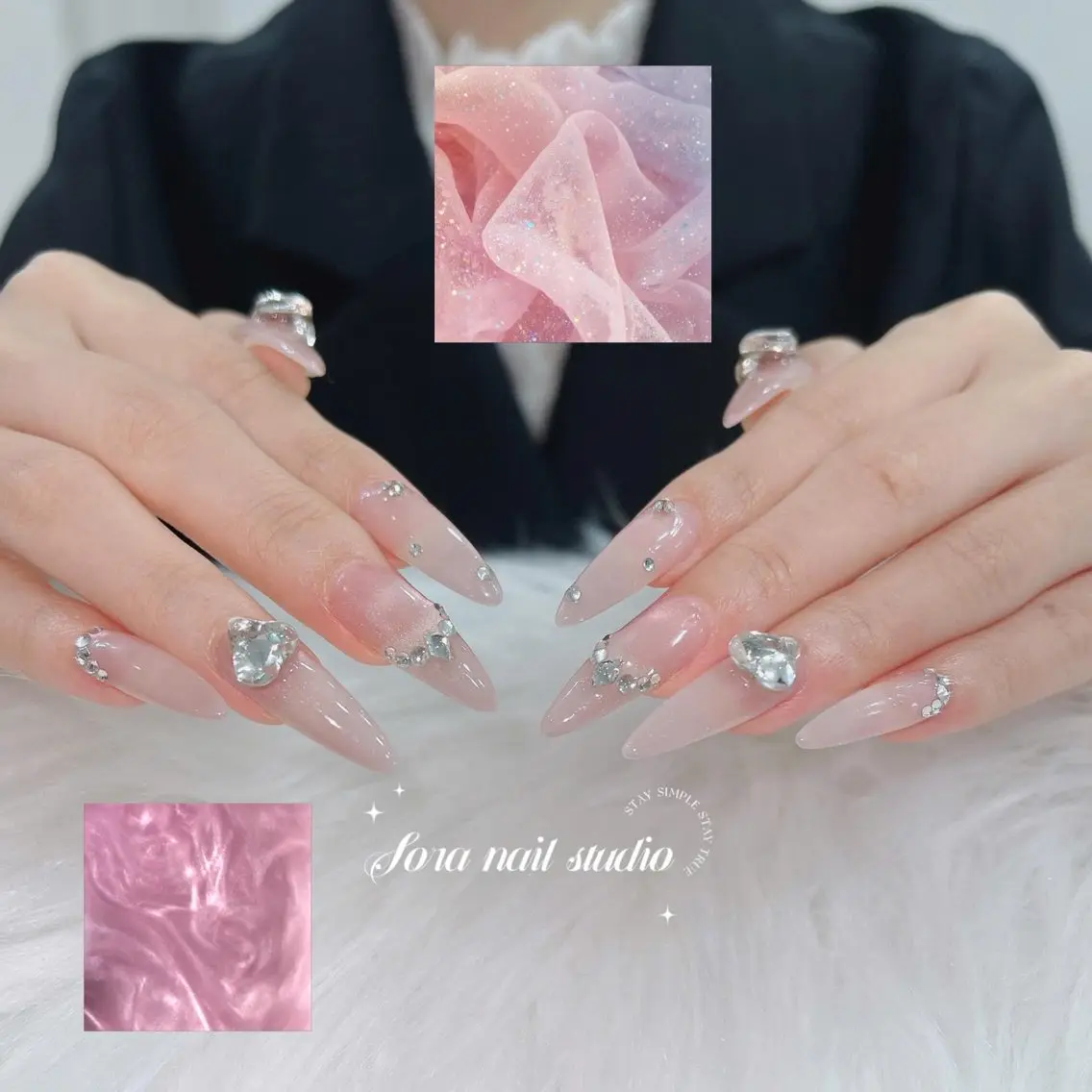 ネイル ハート 韓国ネイル 春ネイル 夏ネイル バレンタイン Sora nail 長さ出し専門店のネイルデザイン