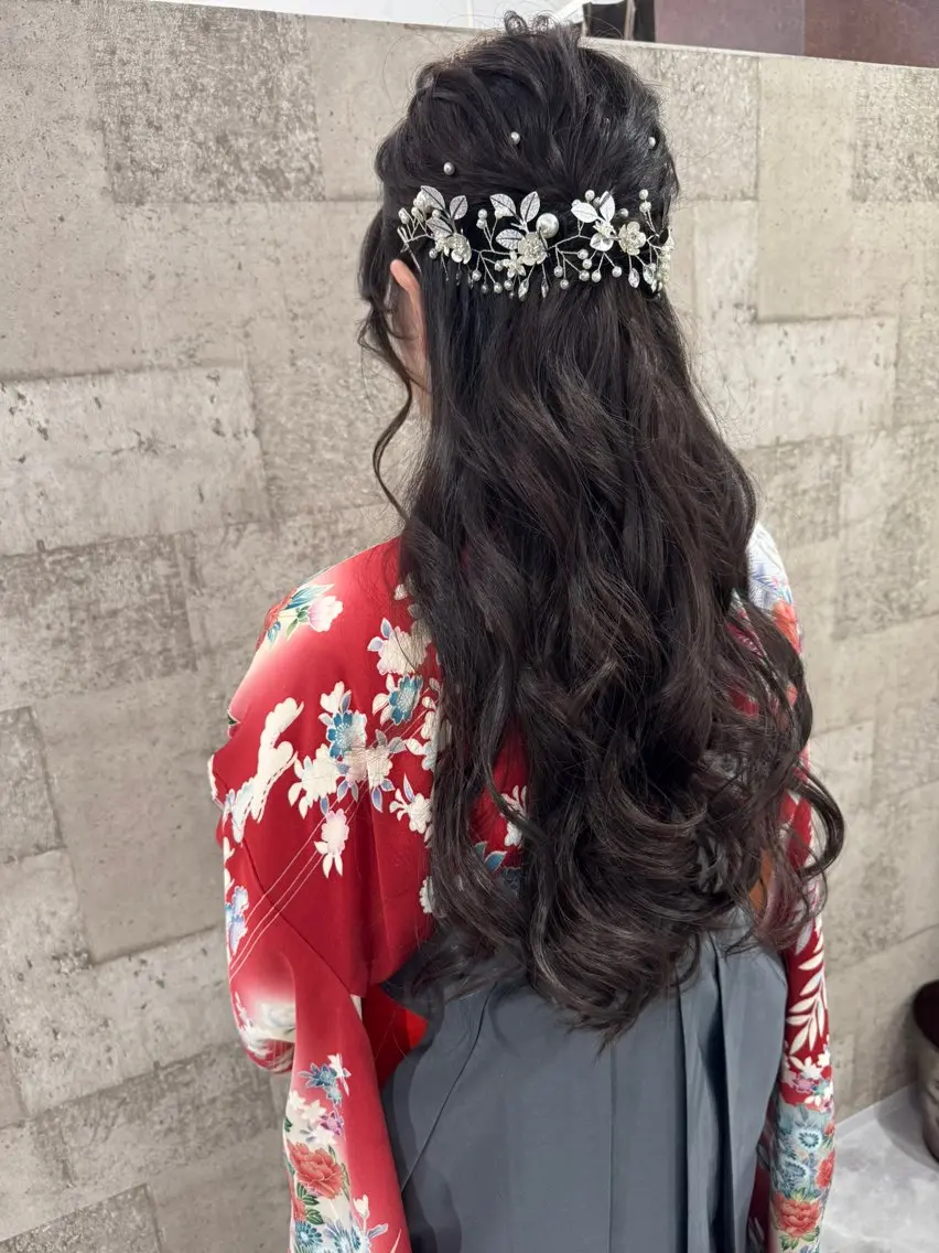 ロング ヘアアレンジ ハーフアップ 入学式 卒業式のヘアスタイル ヘアセット 田中 アキオのヘアスタイル