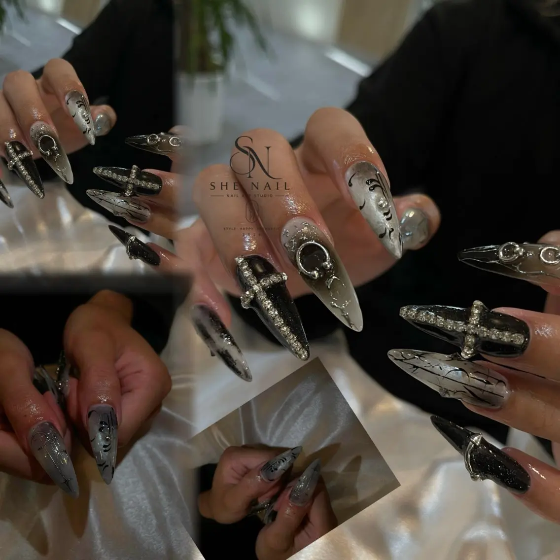 ネイル アートネイル ガーリー 韓国ネイル ロングネイル 持ち込み ハンドネイル 博多 SHE Nailのネイルデザイン