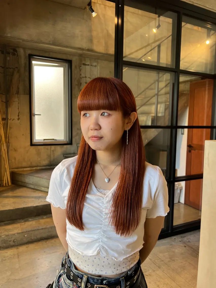 ロング カラー ダブルカラー オレンジ ヘアカラー AmiLi HONOKAのヘアスタイル