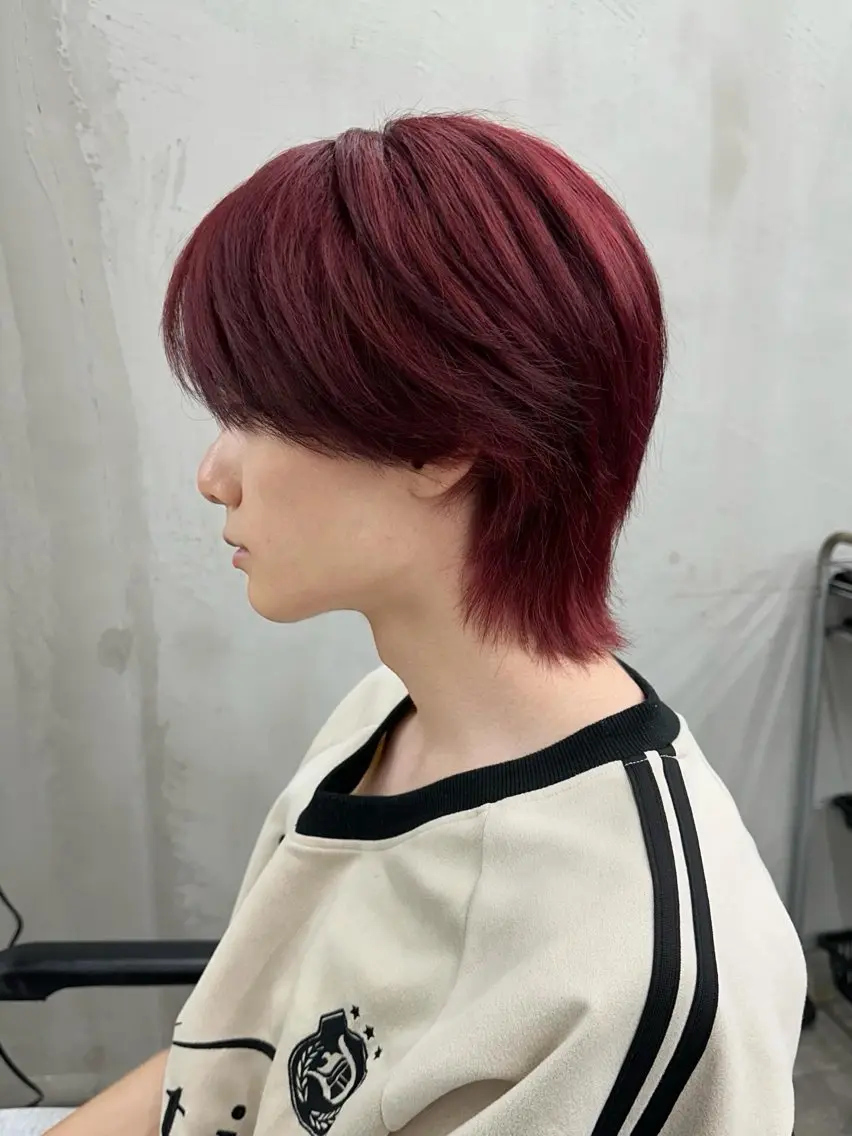ロング カラー メンズ マッシュウルフ マッシュ シースルーマッシュ メンズウルフカット レッドカラー カット ヘアカラー トリートメント メンズ特化 🦋KANOKO🦋のヘアスタイル