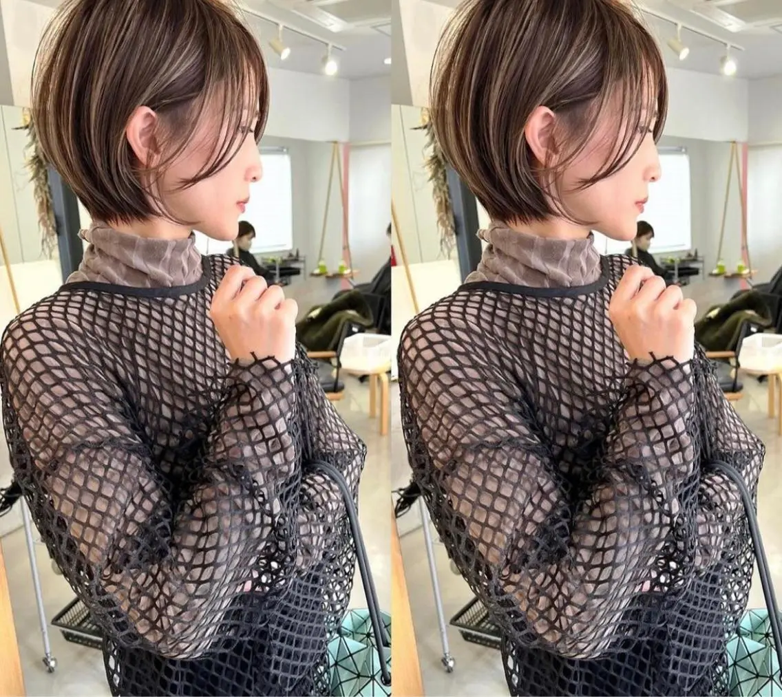 ショートカットハイライトカラーの写真