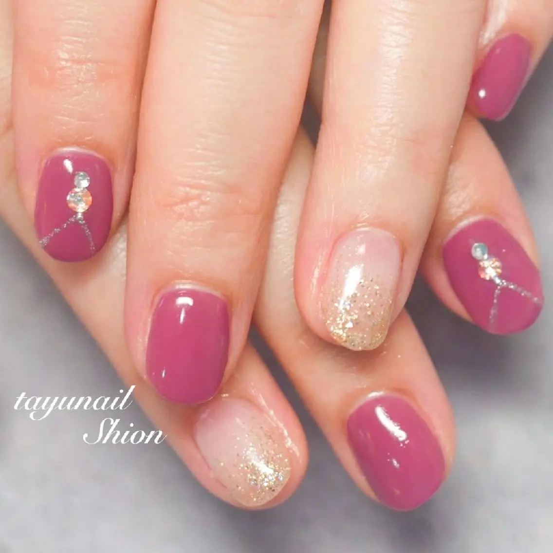 ネイル ブルー ジェルネイル ゴールド グラデーション ラメ(グリッター) ネイルサロン 【たゆnail】のネイルデザイン