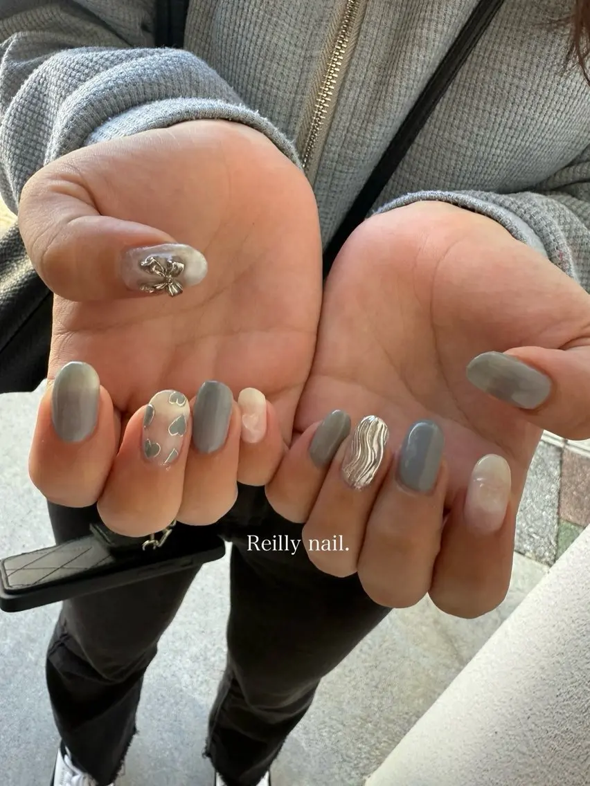 ネイル クリアネイル フラッシュネイル フレンチネイル ジェルネイル ハート Reillynail みさきのネイルデザイン