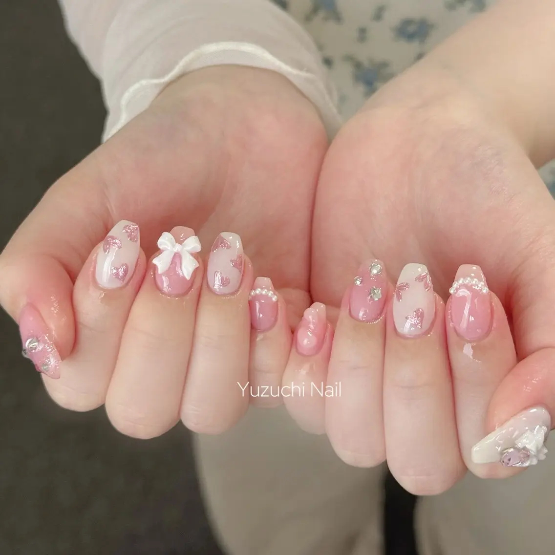 ネイル 長さ出し キラキラネイル ハンドネイル Yuzuchi Nailのネイルデザイン
