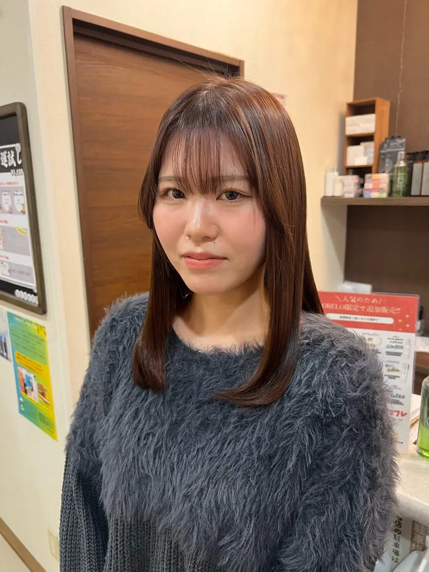 セミロング カラー ブリーチ ブラウンカラー ブリーチなしカラー ピンクカラー ピンクブラウン 森川愛奈 /カットモデル募集中のヘアスタイル