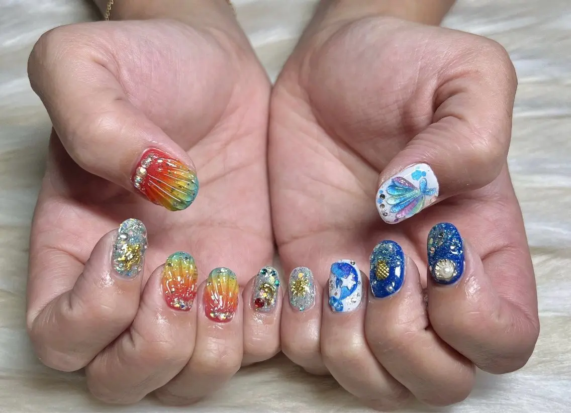 ネイル フラッシュネイル フラワーネイル ジェルネイル グラデーション 韓国ネイル ハンドネイル Nail&eye Belire 新宿のネイルデザイン