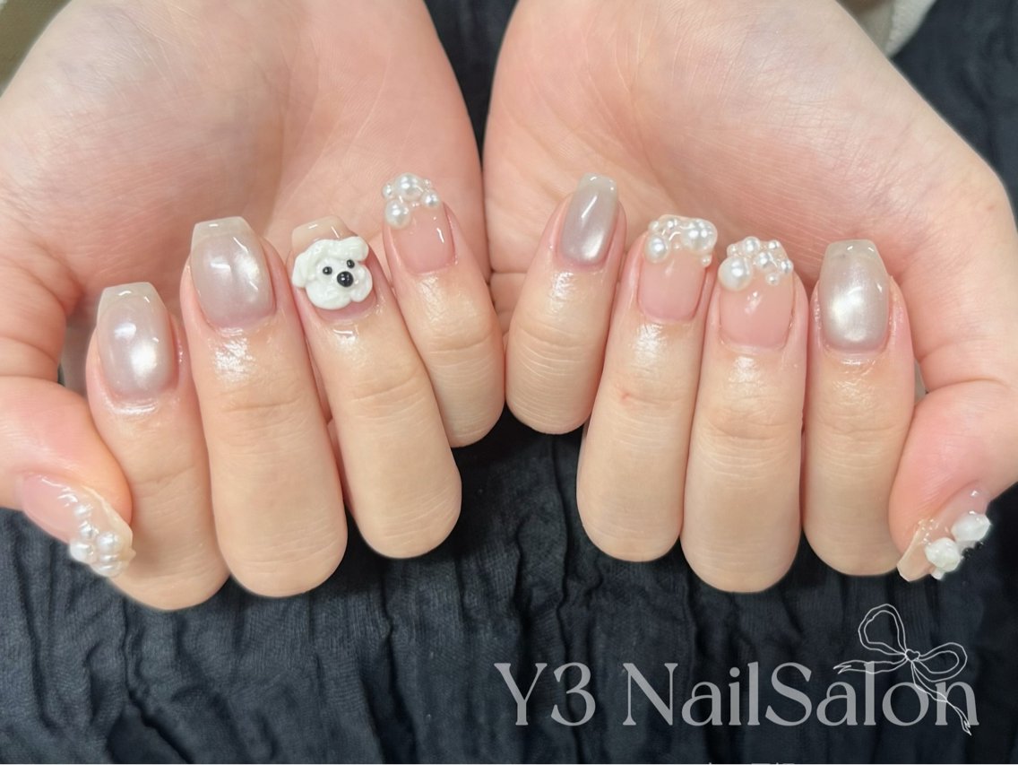ネイル アートネイル ガーリー 氷ネイル・うるうるネイル マグネットネイル 持ち込み ハンドネイル Y3 NailSalonのネイルデザイン