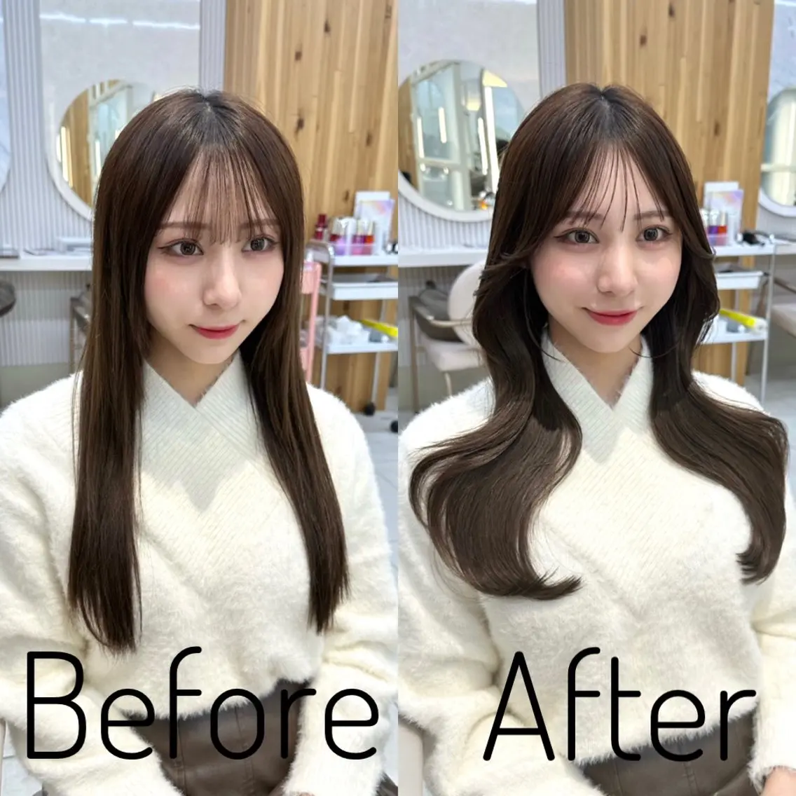ロング カラー ベージュカラー くびれヘア 韓国風ヘア レイヤーカット シースルーバング 🇰🇷韓国風くびれ ヘア🇰🇷中村優大のヘアスタイル
