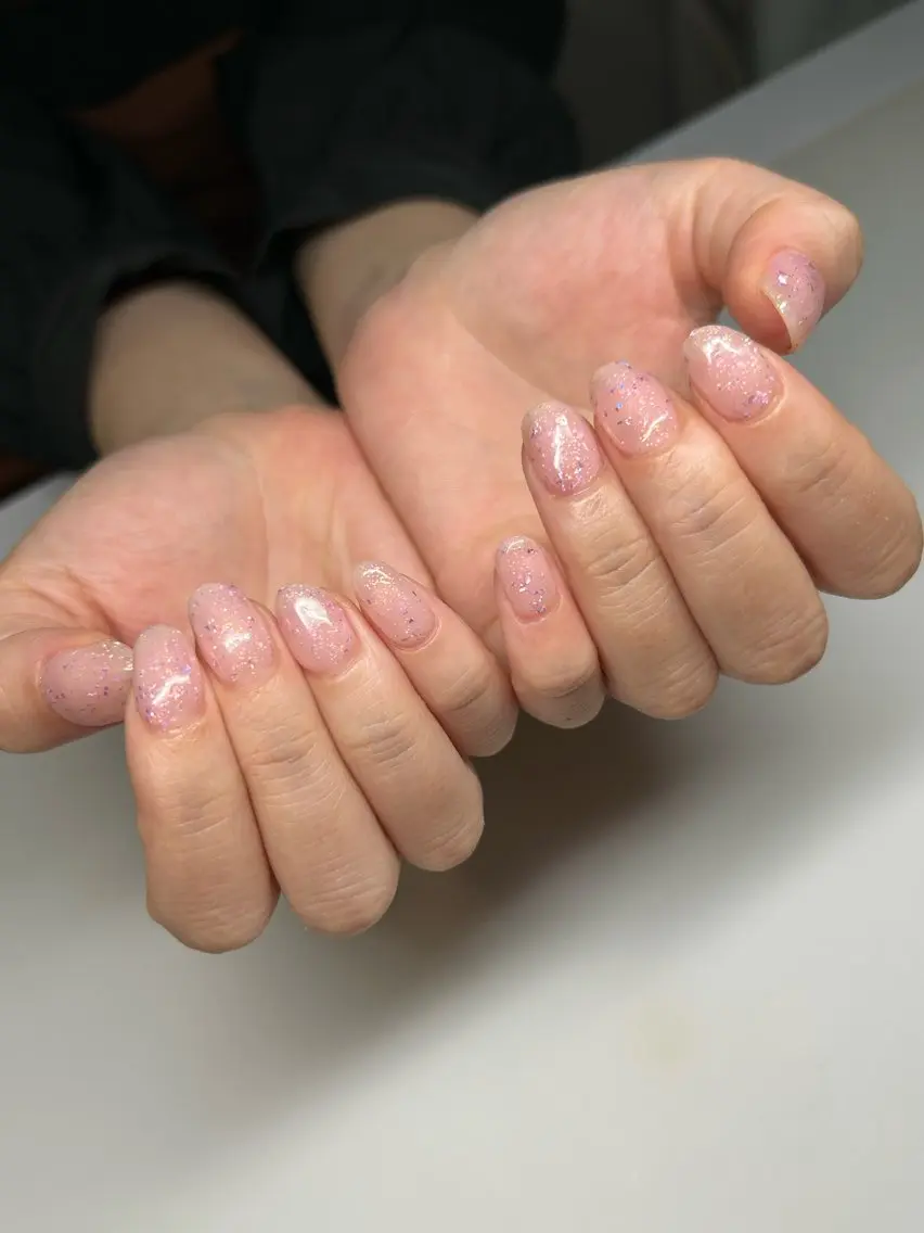 ネイル ラメ(グリッター) ワンカラーネイル ピンク 楠本 亜希子のネイルデザイン