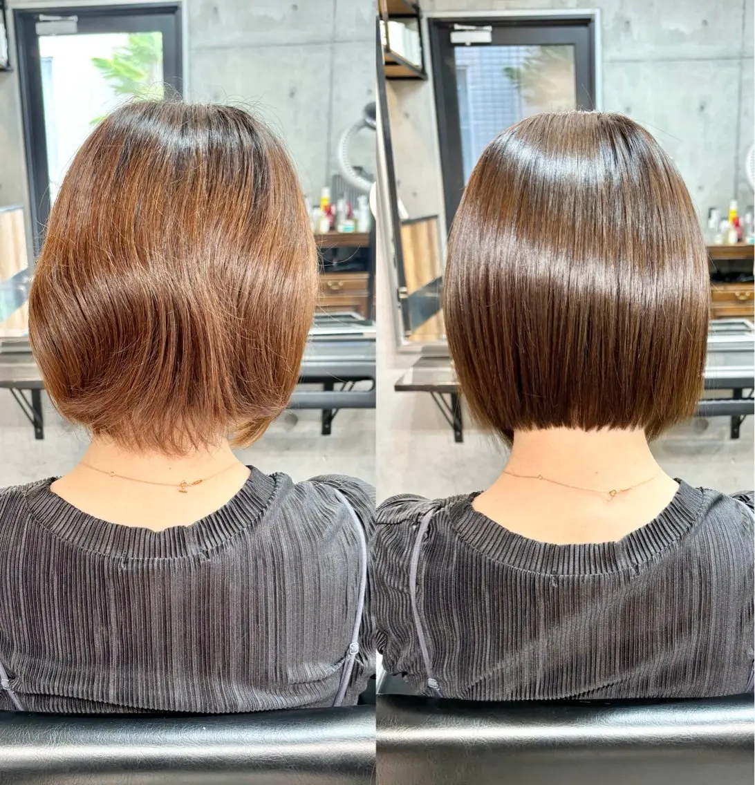 ショート カラー パーマ ボブ 髪質改善 韓国風ヘア レイヤーカット ショートヘア カット ヘアカラー 縮毛矯正 トリートメント ショートボブ髪質改善 縮毛矯正のプロ山道潤のヘアスタイル