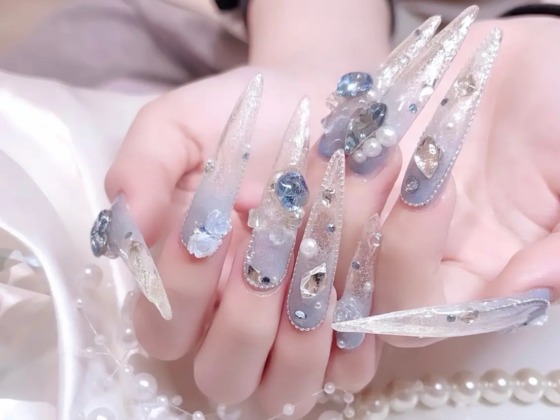 ネイル アニマル柄 べっ甲ネイル ブルー ボルドー ブラウン ハンドネイル Rin Nail 新大久保店のネイルデザイン
