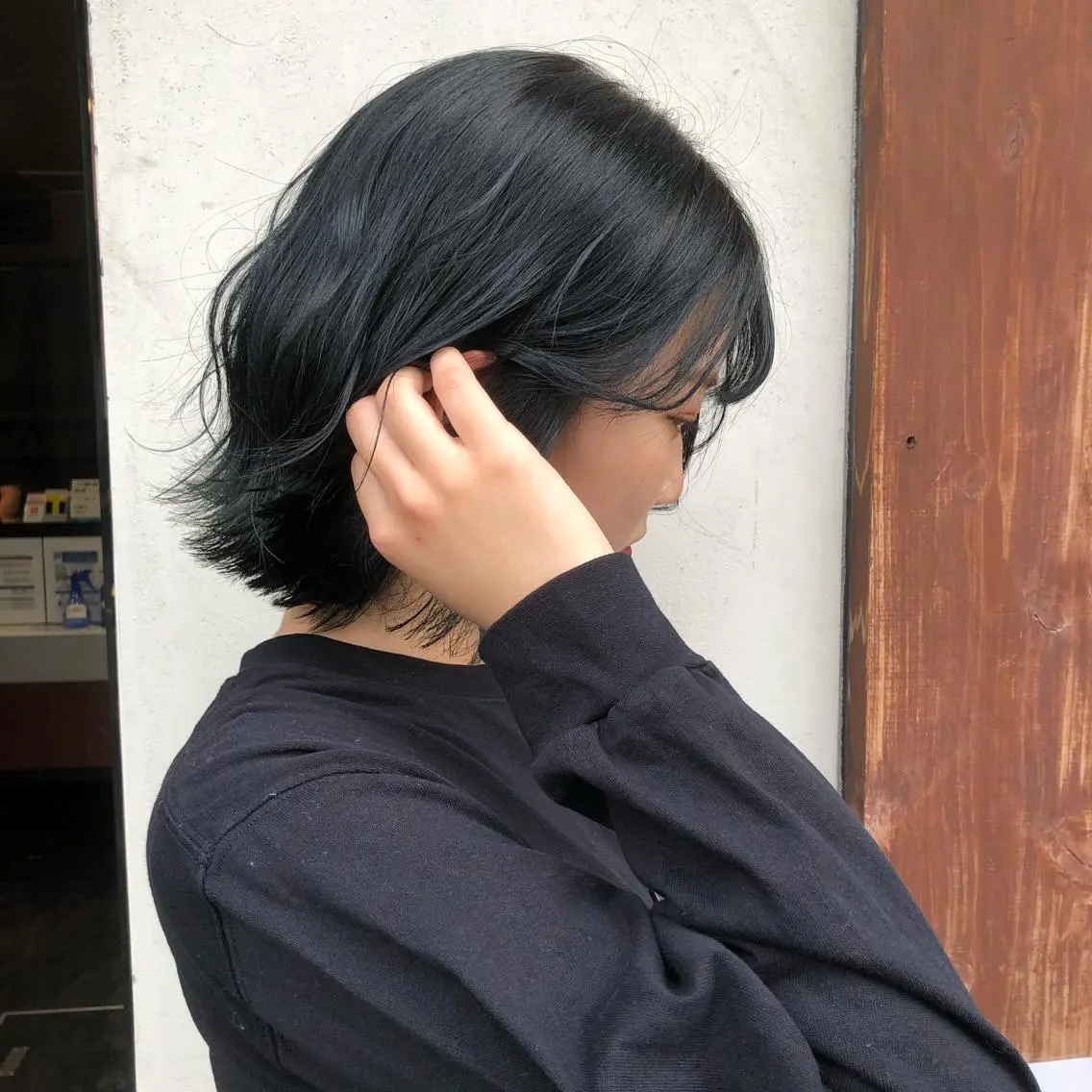 カラー 黒髪 ブルーカラー ブルーブラック ヘアカラー トリートメント 梅田中崎町髪質改善 /オキヒロト/エコルのヘアスタイル