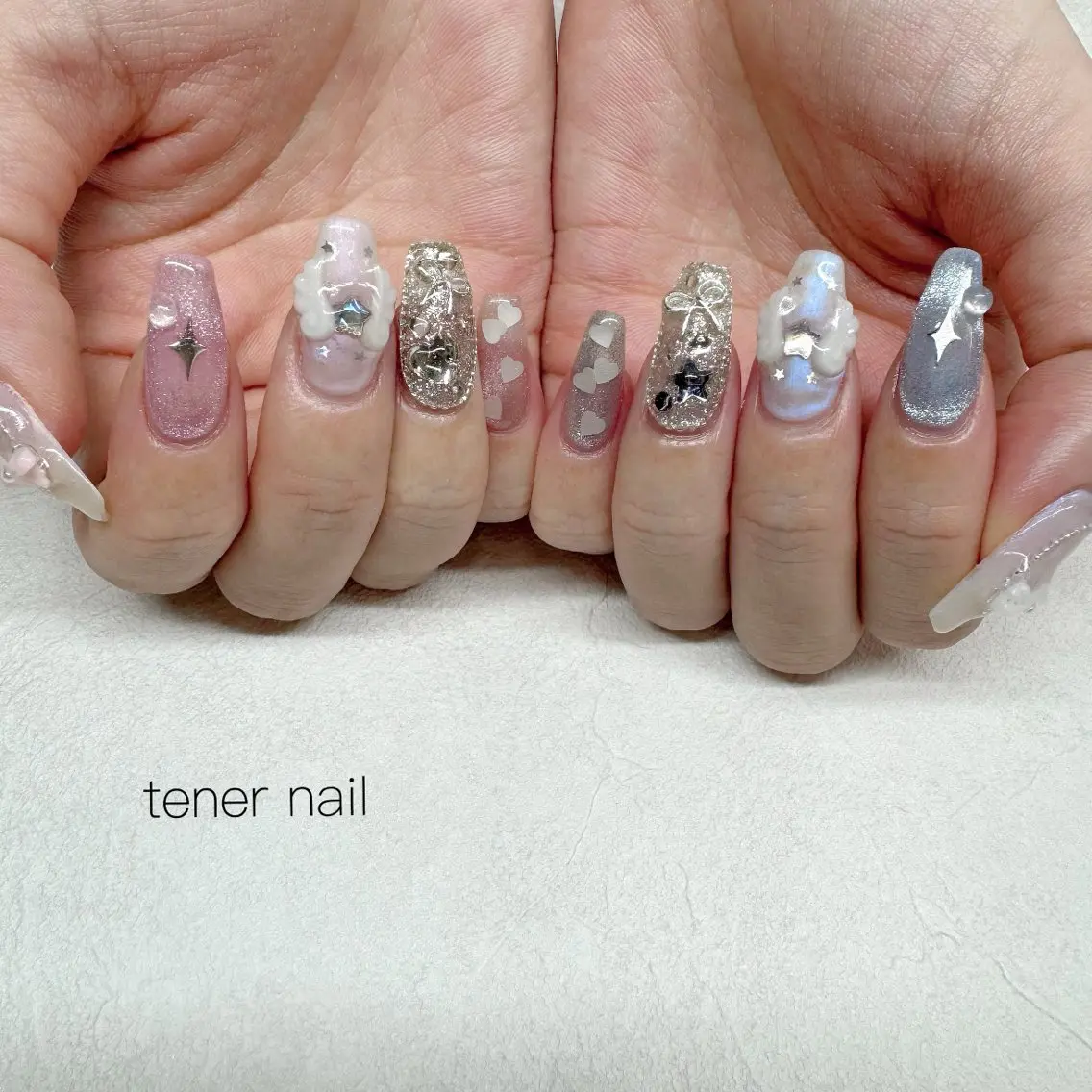 ネイル ブルー ピンク ハンドネイル テネルネイル tener nailのネイルデザイン