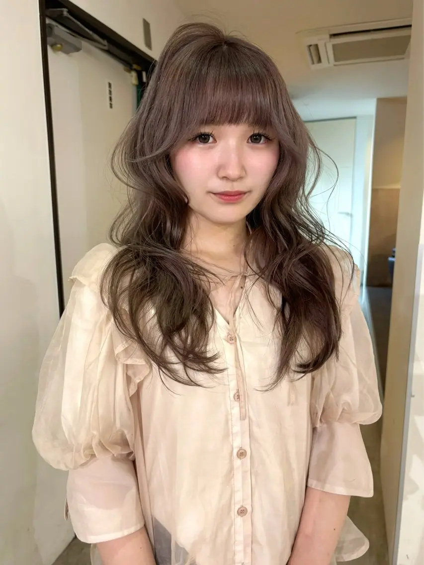 ロング カラー ブリーチ カット ヘアカラー mizuki/ピンク ベージュ.レイヤーのヘアスタイル