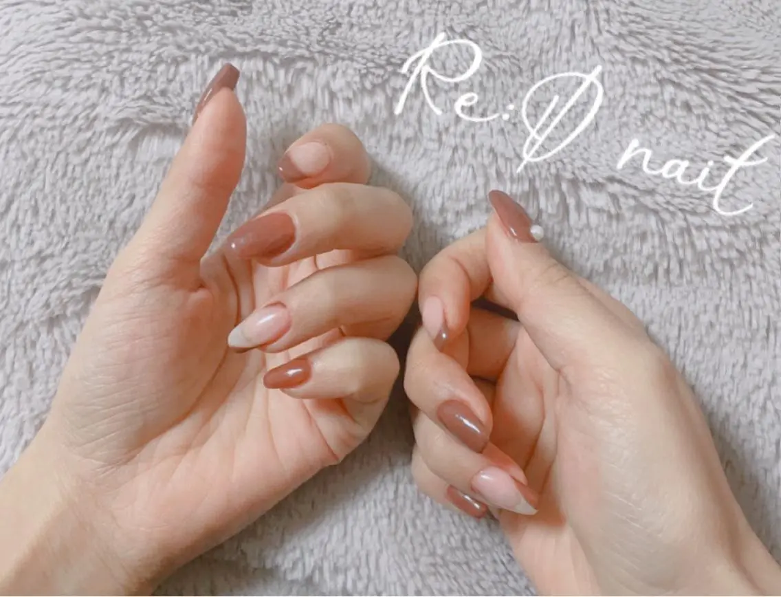 ネイル ブラウン 長さ出し 持ち込み ハンドネイル Re:Ø nail 🩵TSUJIのネイルデザイン