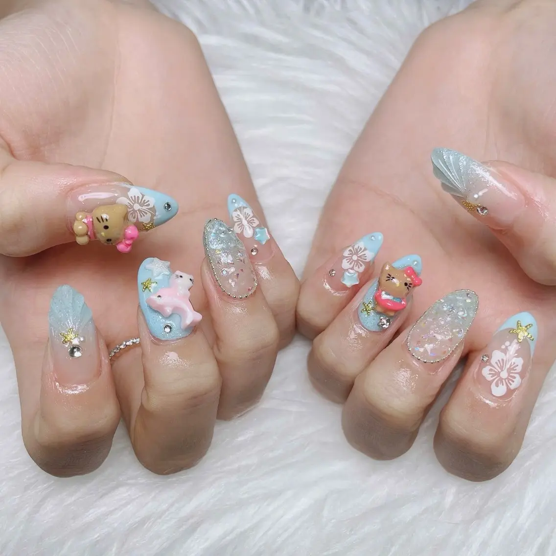 ネイル ガーリー ハート 韓国ネイル ニュアンスネイル リボン ハンドネイル Sora nail 長さ出し専門店のネイルデザイン