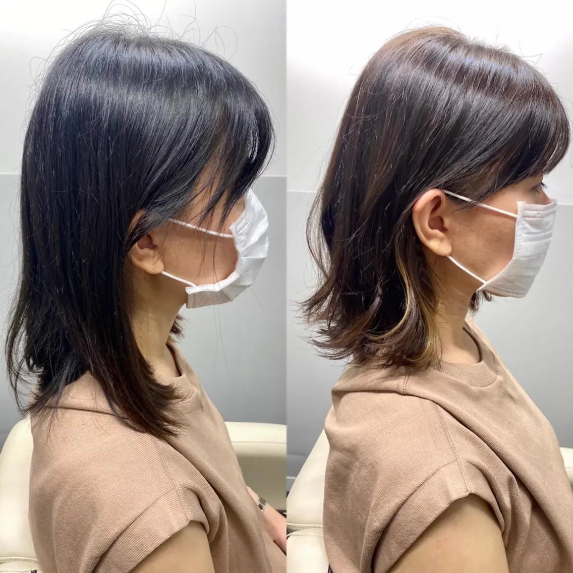 ミディアム カラー アッシュ ベージュカラー レイヤーカット カット ヘアカラー トリートメント ヘッドスパ 小林 佳祐のヘアスタイル