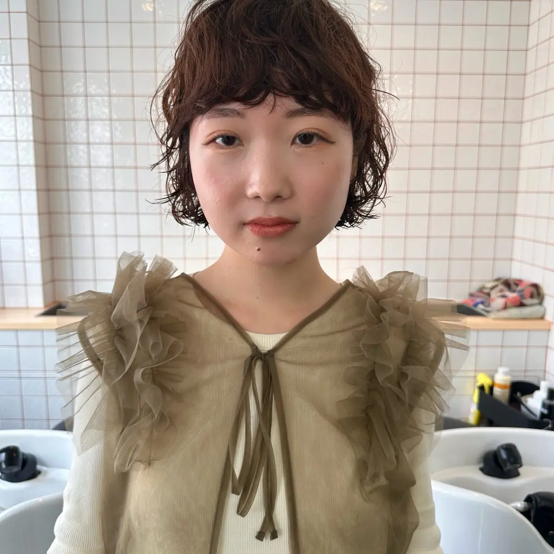 ショート カラー パーマ ショートボブ ボブ ショートヘア カット ヘアカラー パーマ ボブ/レイヤー/ケア パーマ/リュウタのヘアスタイル