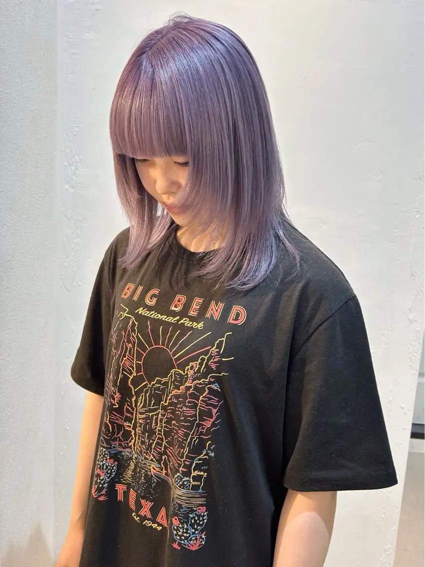 ミディアム カラー グレージュ ハイトーンカラー ラベンダーカラー ラベンダーグレージュ ラベンダーグレー カット ヘアカラー keshiki 大名のヘアスタイル