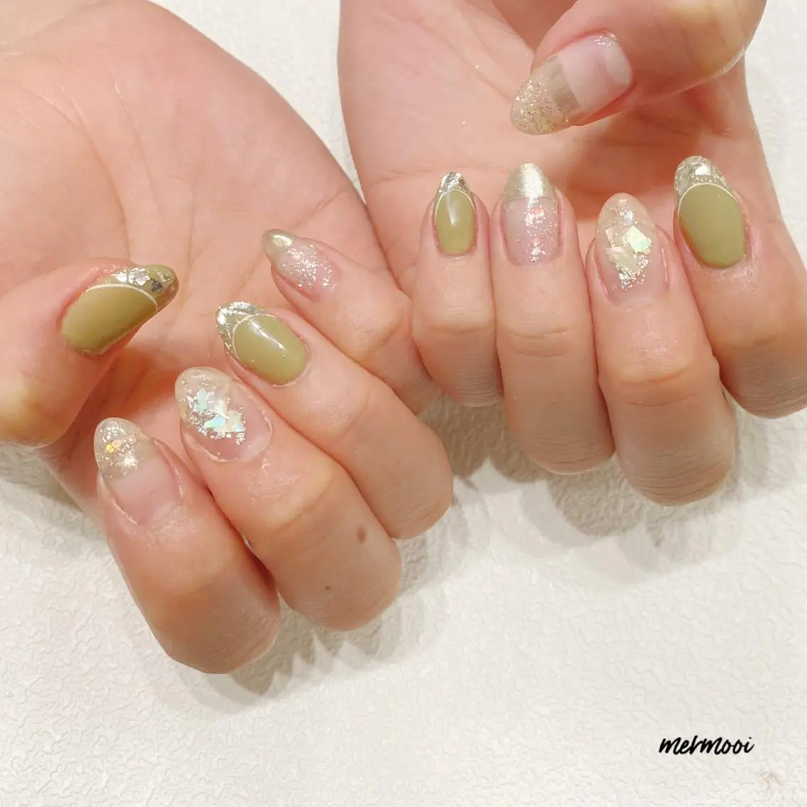 ネイル フレンチネイル ジェルネイル ガラスフレンチ ミラーネイル ニュアンスネイル mermooi nailのネイルデザイン