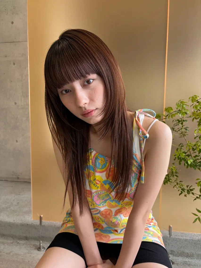 ロング カラー ブラウンカラー オレンジ ヘアカラー ハルカ 透明感カラーのヘアスタイル