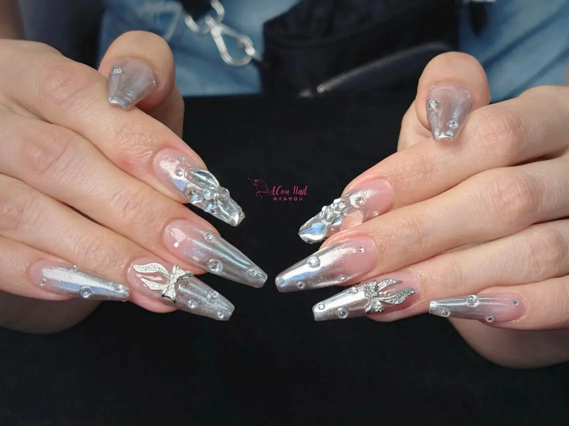 ネイル 桜ネイル 長さ出し フラワーネイル フレンチネイル ジェルネイル ハンドネイル ACon NailSalonのネイルデザイン