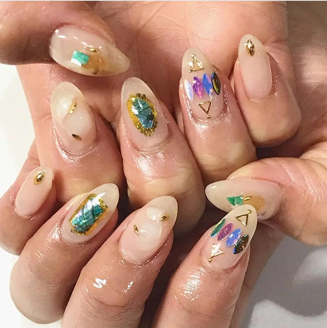 ネイル 渋谷／チップ長さ出し 👑アプレgel-xのネイルデザイン