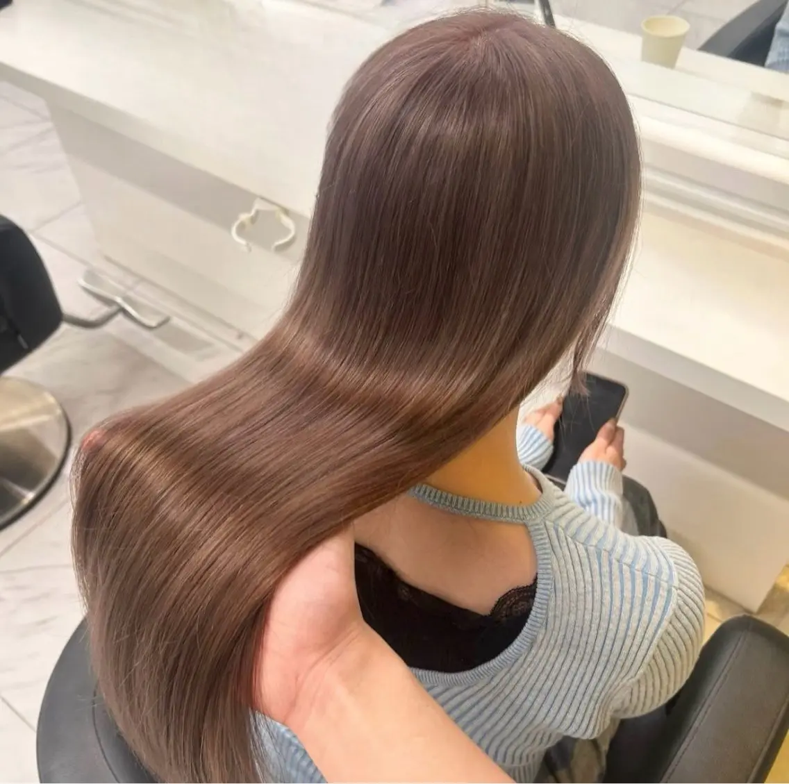 ロング ヘアカラー トリートメント 赤み消しブラウン🤎 韓国レイヤー🤎横浜のヘアスタイル