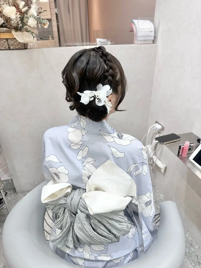 ミディアム 浴衣 ヘアセット hina🎀新宿/ エクステ/girlyのヘアスタイル