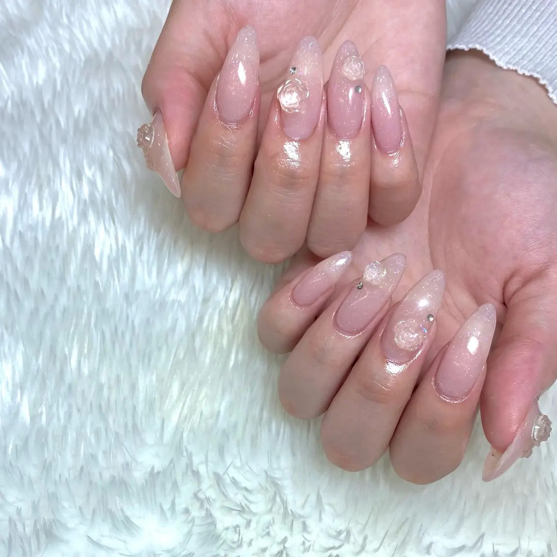 ネイル フラワーネイル ジェルネイル キラキラネイル ラメ(グリッター) 持ち込み Merci momoのネイルデザイン