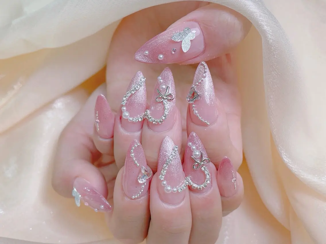ネイル ハート スカルプネイル 春ネイル ツイードネイル ワンホンネイル ハンドネイル 💅ネイル✨ プリンセスのネイルデザイン