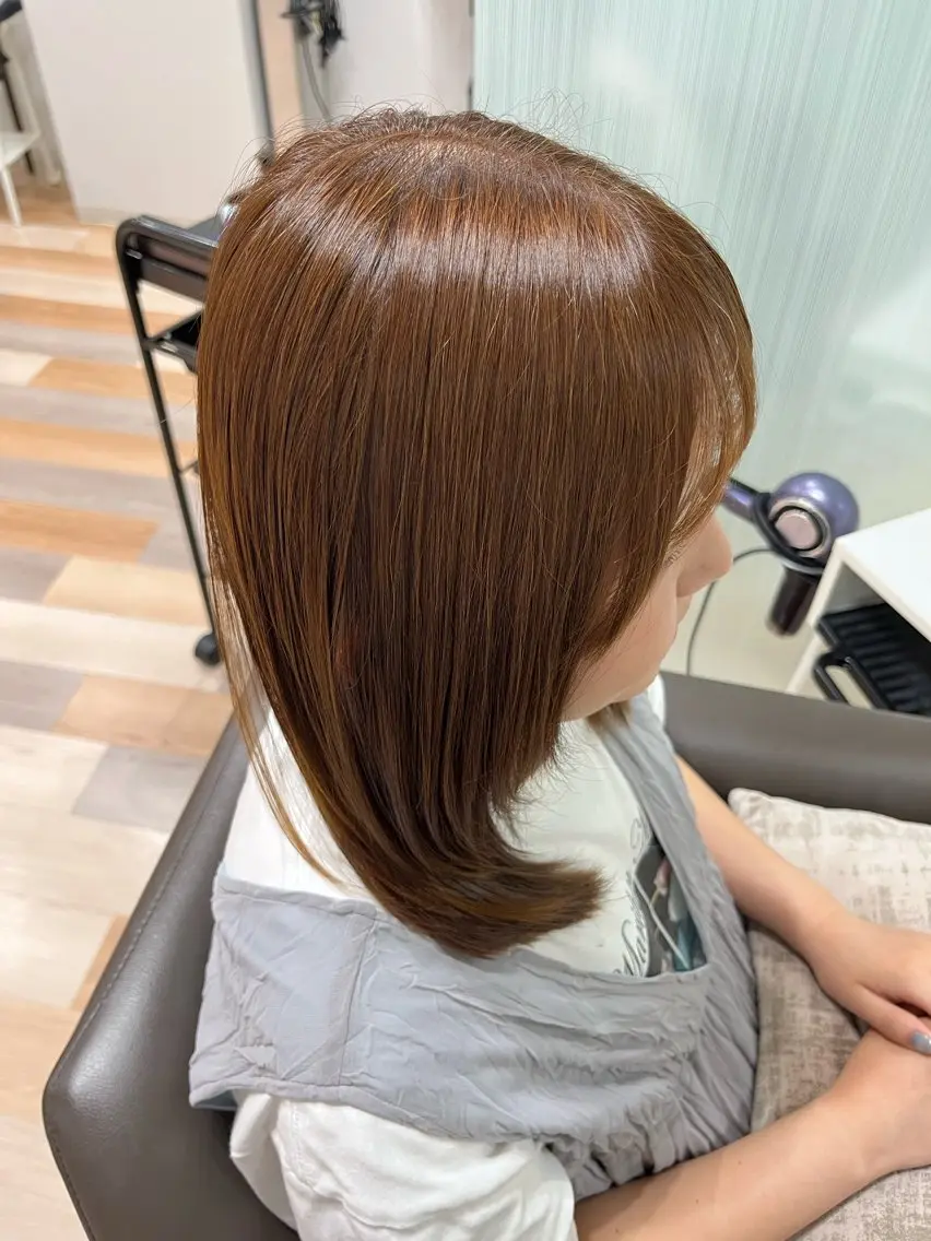 カラー アプリコットブラウン ブラウンカラー カラー、カットモデル 募集/吉田碧月のヘアスタイル
